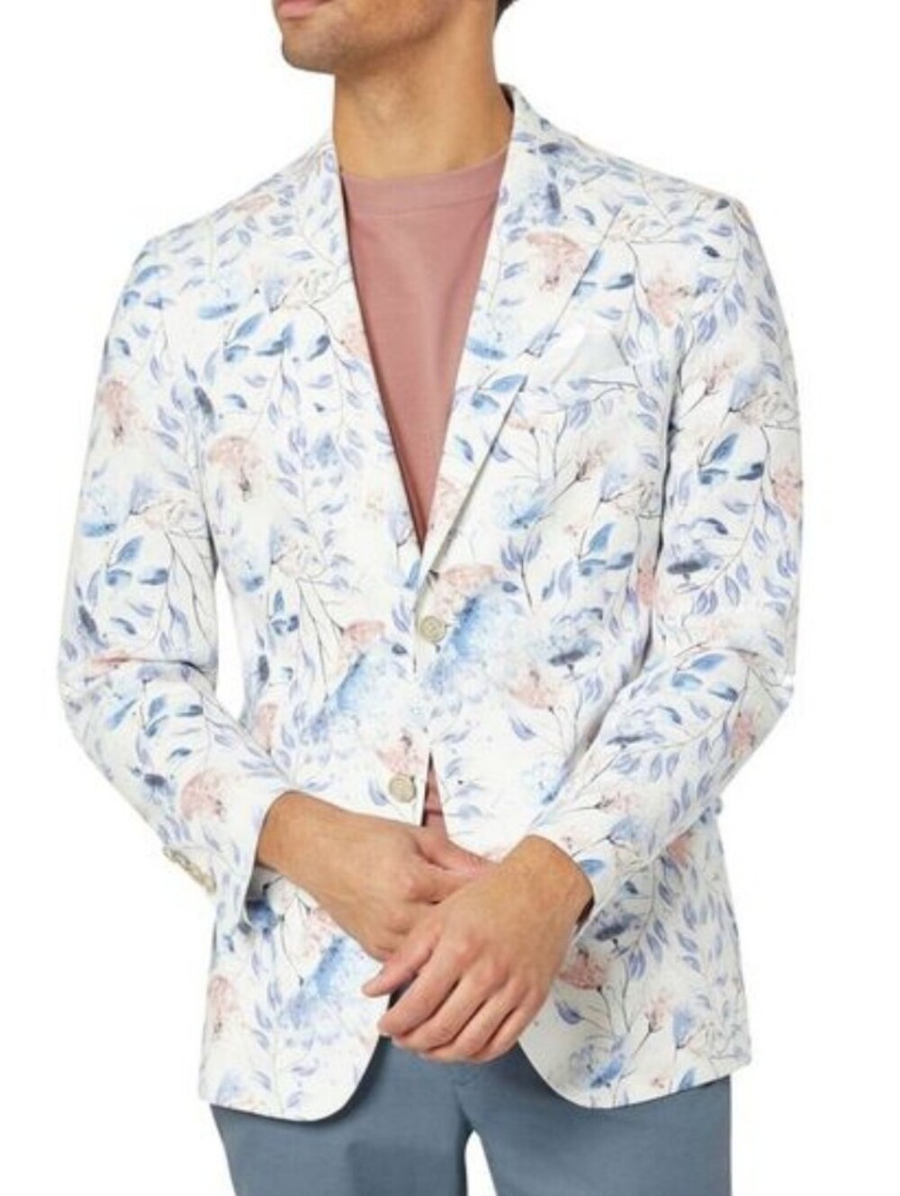 Tallia Mens Slim-Fit Floral Linen Sport Coat 36 Regular Mauve/Blue - NWT $295